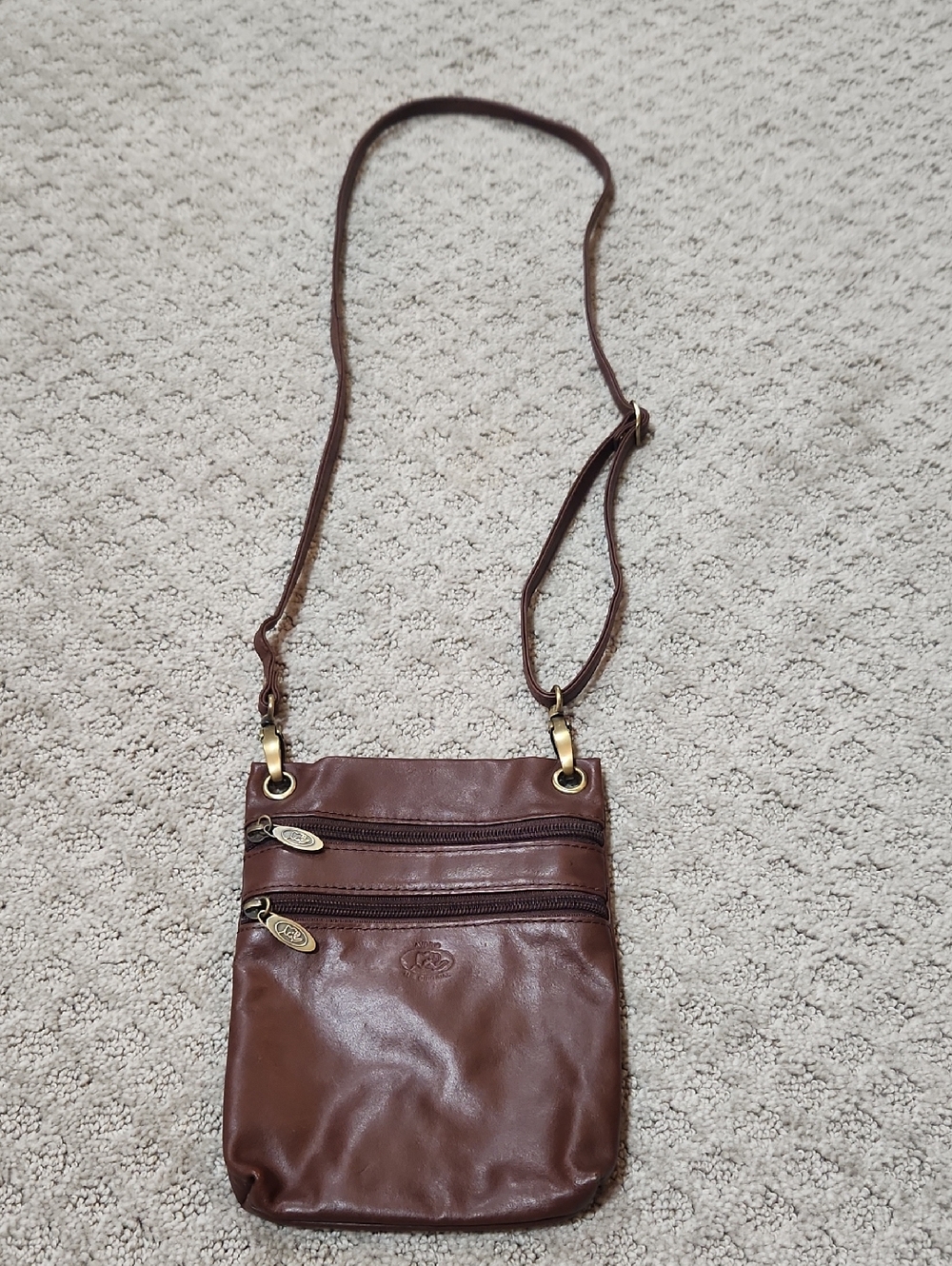 Avorio Italian Supple Brown Leather Crossbody Bag Multi-Pocket